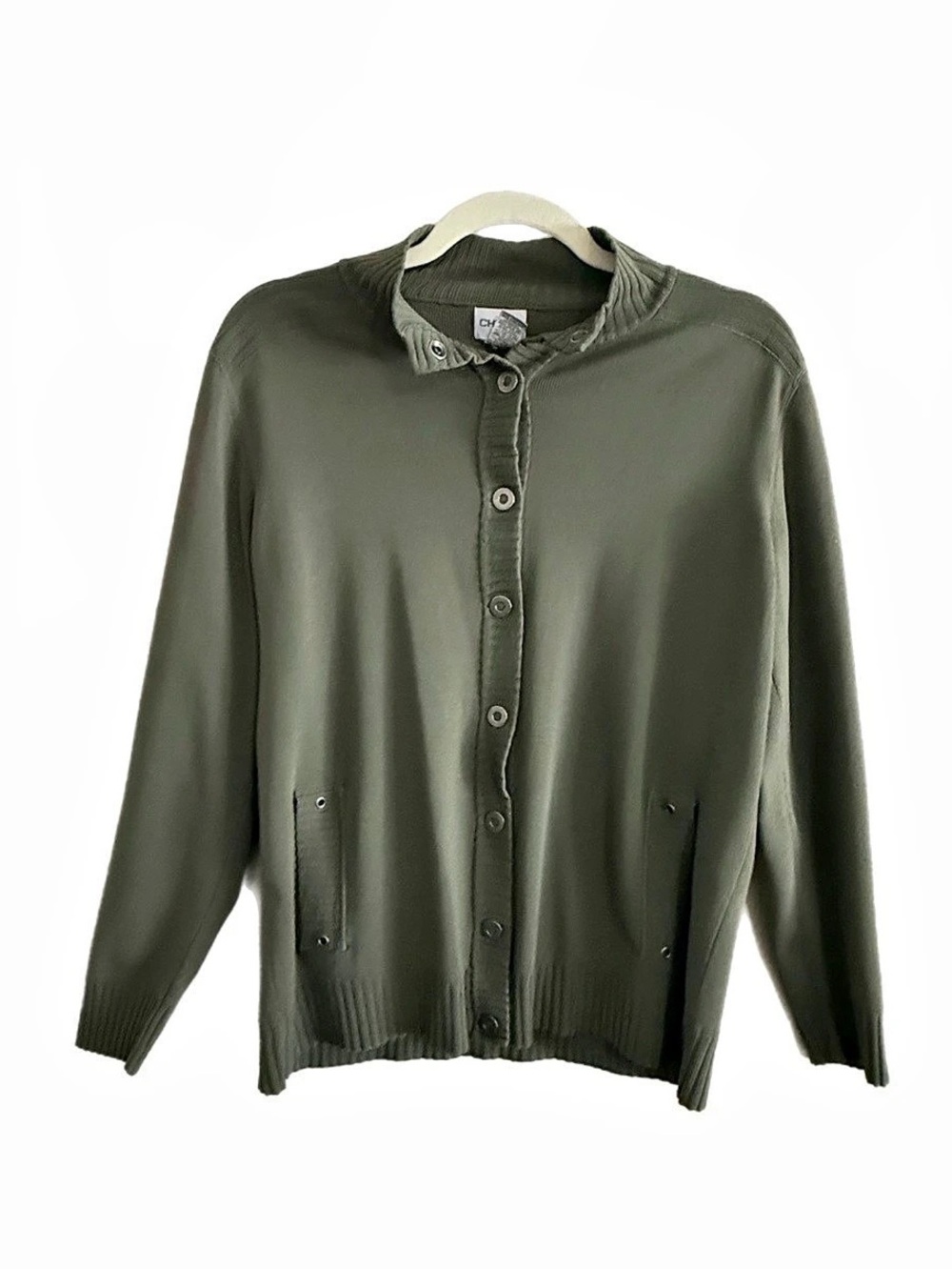 Chico's Olive Snap Button-Front Cardigan Size 2
